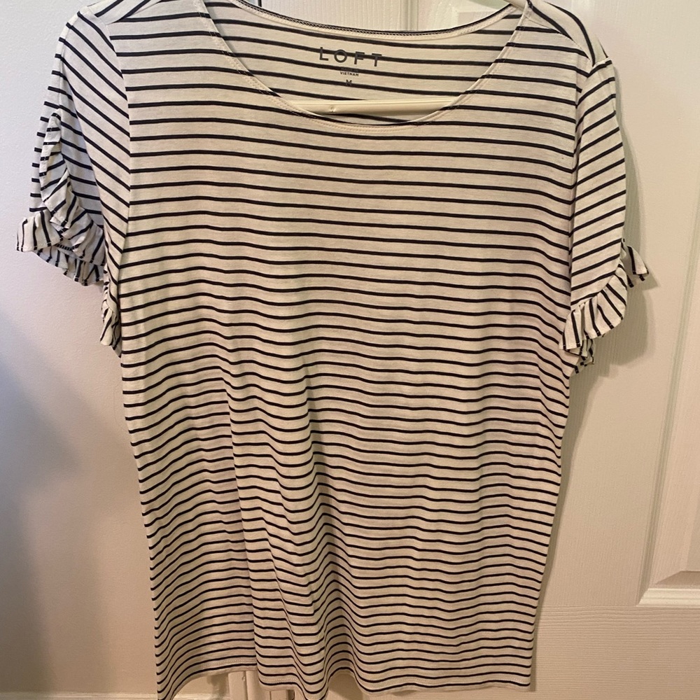 LOFT white and navy striped shirt
